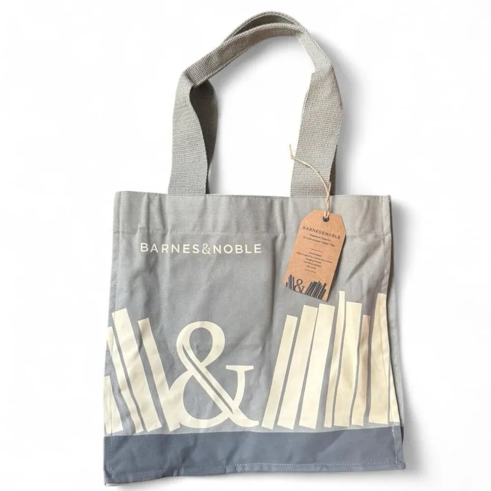 Barnes & Noble Organic Cotton Tote Bag NWT Book Tote Re-Use Fair Trade Gray